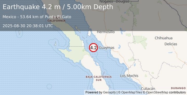 Earthquake GULF OF CALIFORNIA (4.2 m) (2025-08-30 20:38:01 UTC)