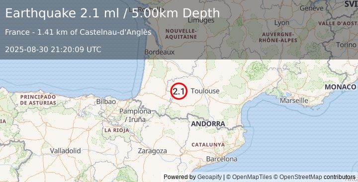 Earthquake FRANCE (2.1 ml) (2025-08-30 21:20:09 UTC)