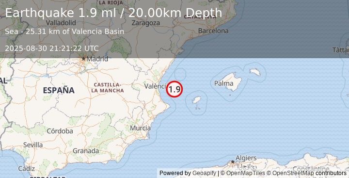Earthquake SPAIN (1.9 ml) (2025-08-30 21:21:22 UTC)
