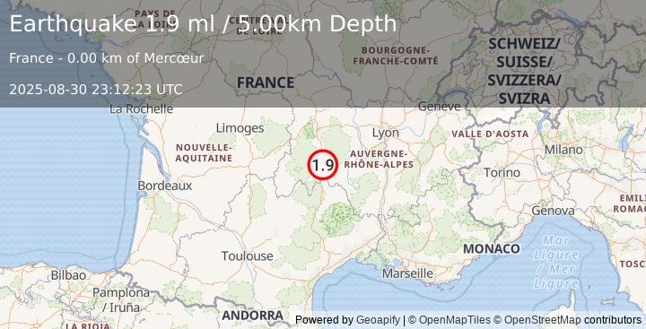 Earthquake FRANCE (1.9 ml) (2025-08-30 23:12:23 UTC)