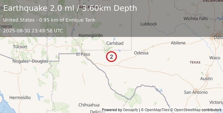 Earthquake WESTERN TEXAS (2.0 ml) (2025-08-30 23:49:59 UTC)