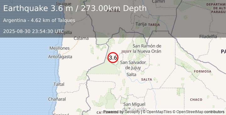 Earthquake ANTOFAGASTA, CHILE (3.2 m) (2025-08-30 23:54:15 UTC)