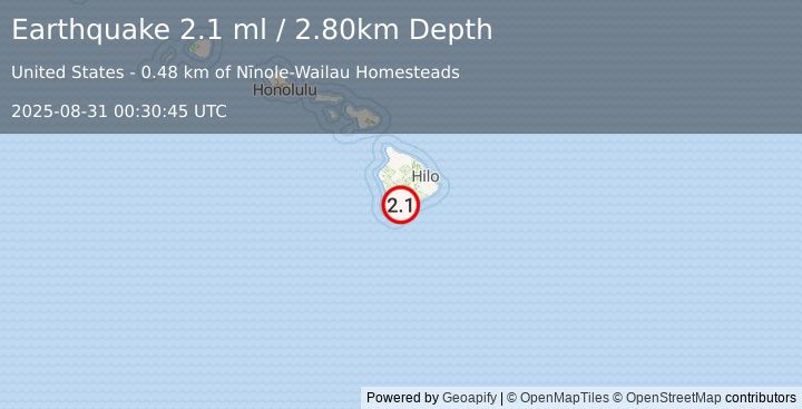 Earthquake ISLAND OF HAWAII, HAWAII (2.1 ml) (2025-08-31 00:30:45 UTC)