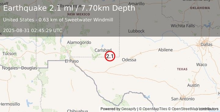 Earthquake NEW MEXICO (2.1 ml) (2025-08-31 02:45:29 UTC)
