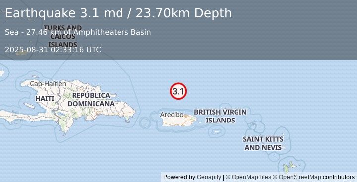 Earthquake PUERTO RICO REGION (3.1 md) (2025-08-31 02:33:16 UTC)