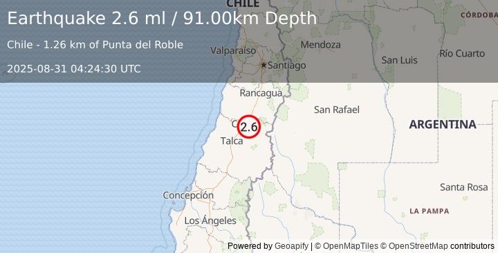 Earthquake MAULE, CHILE (2.6 ml) (2025-08-31 04:24:30 UTC)