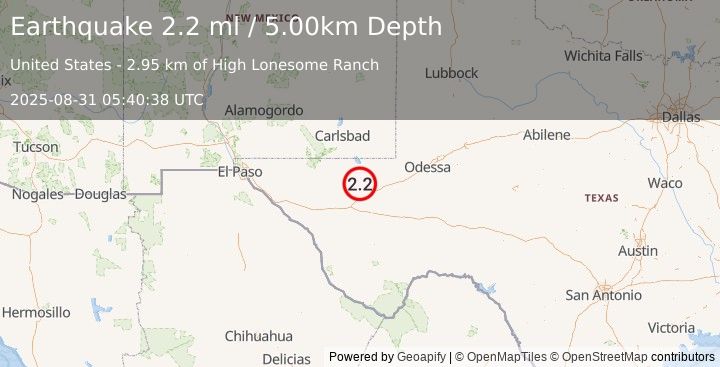 Earthquake WESTERN TEXAS (2.2 ml) (2025-08-31 05:40:38 UTC)
