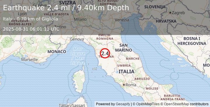 Earthquake CENTRAL ITALY (2.4 ml) (2025-08-31 06:01:11 UTC)