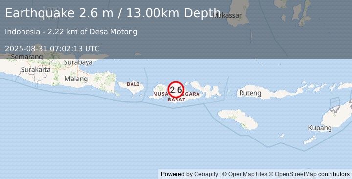 Earthquake SUMBAWA REGION, INDONESIA (2.6 m) (2025-08-31 07:02:13 UTC)