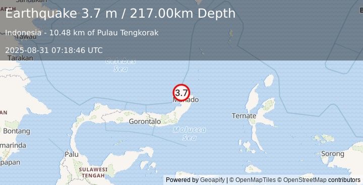 Earthquake MINAHASA, SULAWESI, INDONESIA (3.7 m) (2025-08-31 07:18:46 UTC)