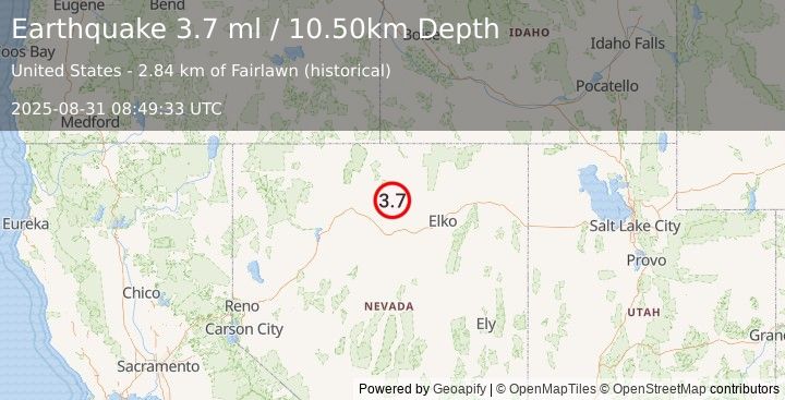 Earthquake NEVADA (3.7 ml) (2025-08-31 08:49:33 UTC)