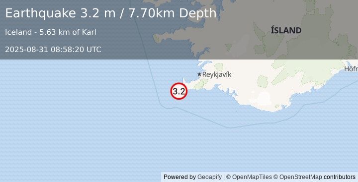 Earthquake ICELAND REGION (3.2 m) (2025-08-31 08:58:20 UTC)
