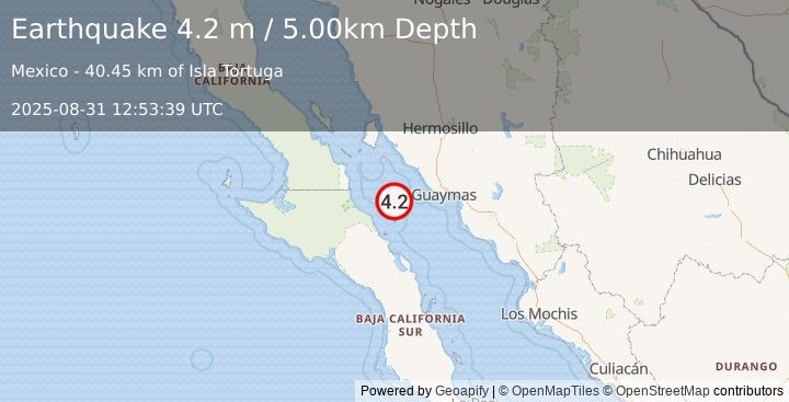 Earthquake GULF OF CALIFORNIA (4.2 m) (2025-08-31 12:53:39 UTC)