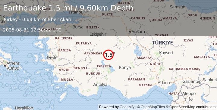 Earthquake WESTERN TURKEY (1.5 ml) (2025-08-31 12:50:22 UTC)