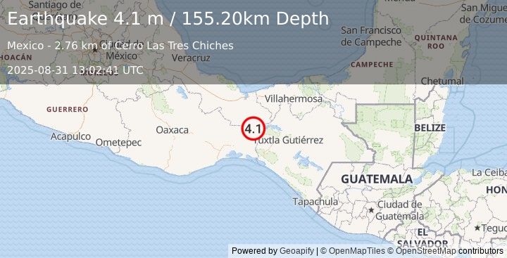 Earthquake OAXACA, MEXICO (4.1 m) (2025-08-31 13:02:41 UTC)