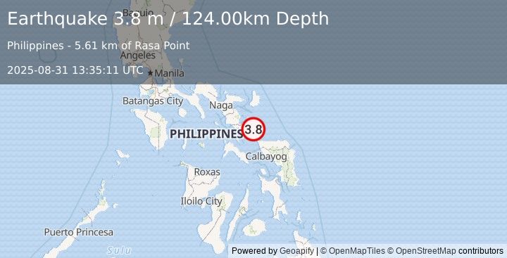 Earthquake SAMAR, PHILIPPINES (3.8 m) (2025-08-31 13:35:11 UTC)