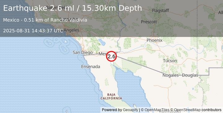 Earthquake BAJA CALIFORNIA, MEXICO (2.6 ml) (2025-08-31 14:43:37 UTC)