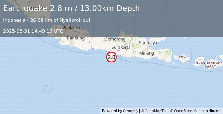 Earthquake JAVA, INDONESIA (2.8 m) (2025-08-31 14:49:19 UTC)