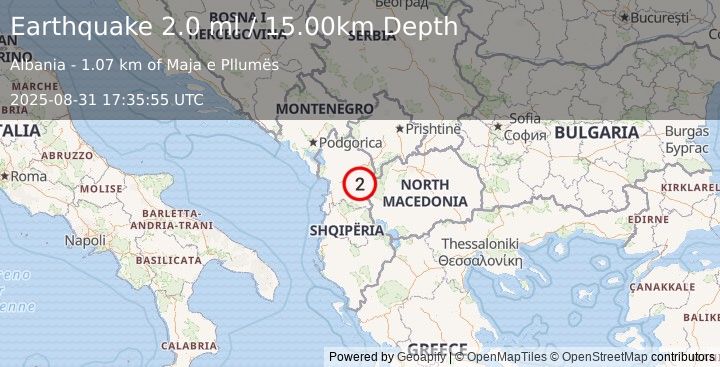 Earthquake ALBANIA (2.0 ml) (2025-08-31 17:35:55 UTC)