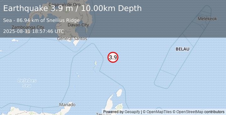 Earthquake NORTH OF HALMAHERA, INDONESIA (3.9 m) (2025-08-31 18:57:46 UTC)