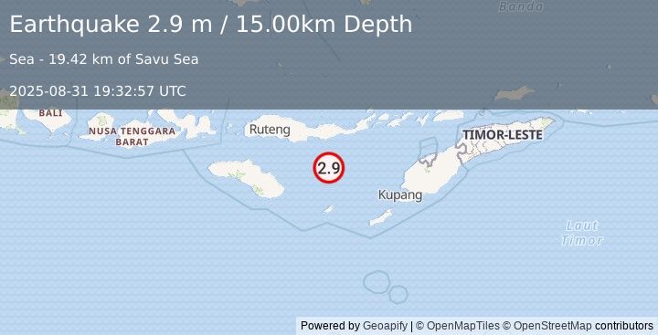 Earthquake SAVU SEA (2.9 m) (2025-08-31 19:32:57 UTC)