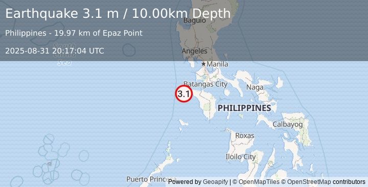 Earthquake MINDORO, PHILIPPINES (3.1 m) (2025-08-31 20:17:04 UTC)