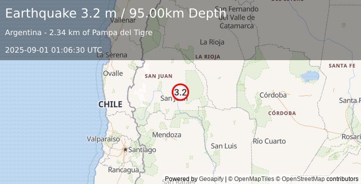 Earthquake SAN JUAN, ARGENTINA (3.2 m) (2025-09-01 01:06:30 UTC)
