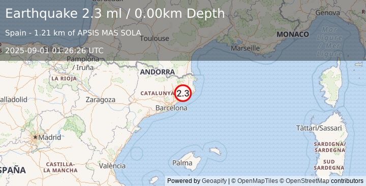 Earthquake SPAIN (2.3 ml) (2025-09-01 01:26:26 UTC)