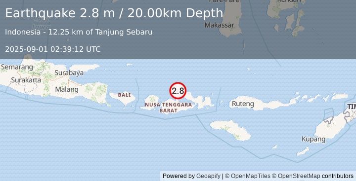Earthquake SUMBAWA REGION, INDONESIA (2.8 m) (2025-09-01 02:39:12 UTC)