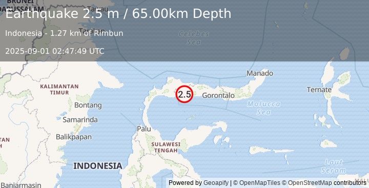 Earthquake MINAHASA, SULAWESI, INDONESIA (2.5 m) (2025-09-01 02:47:49 UTC)