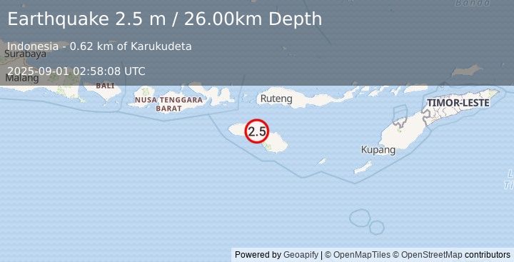 Earthquake SUMBA REGION, INDONESIA (2.5 m) (2025-09-01 02:58:08 UTC)