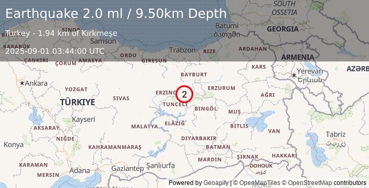 Earthquake EASTERN TURKEY (2.0 ml) (2025-09-01 03:44:00 UTC)