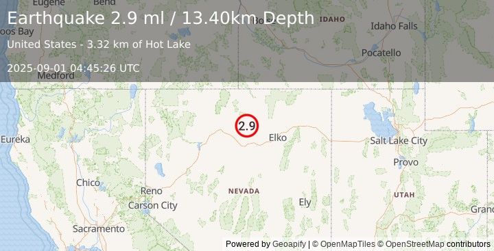 Earthquake NEVADA (2.9 ml) (2025-09-01 04:45:26 UTC)