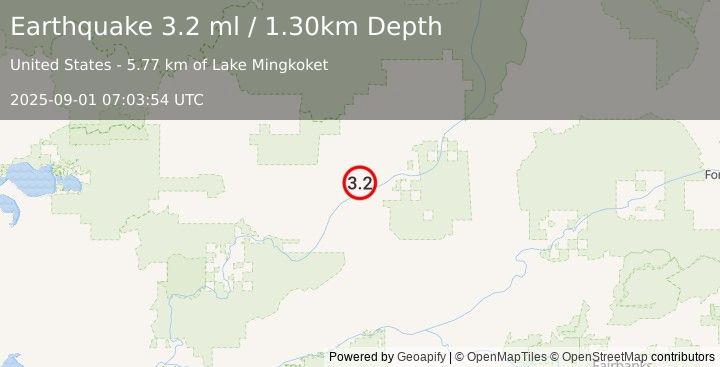 Earthquake NORTHERN ALASKA (3.2 ml) (2025-09-01 07:03:54 UTC)