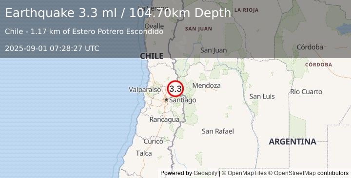 Earthquake VALPARAISO, CHILE (3.3 ml) (2025-09-01 07:28:27 UTC)