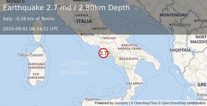 Earthquake SOUTHERN ITALY (2.7 md) (2025-09-01 08:24:22 UTC)