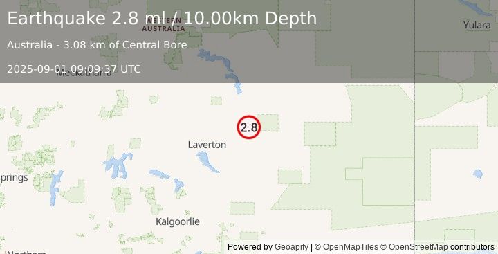 Earthquake WESTERN AUSTRALIA (2.8 ml) (2025-09-01 09:09:37 UTC)