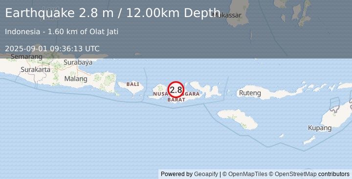Earthquake SUMBAWA REGION, INDONESIA (2.8 m) (2025-09-01 09:36:13 UTC)