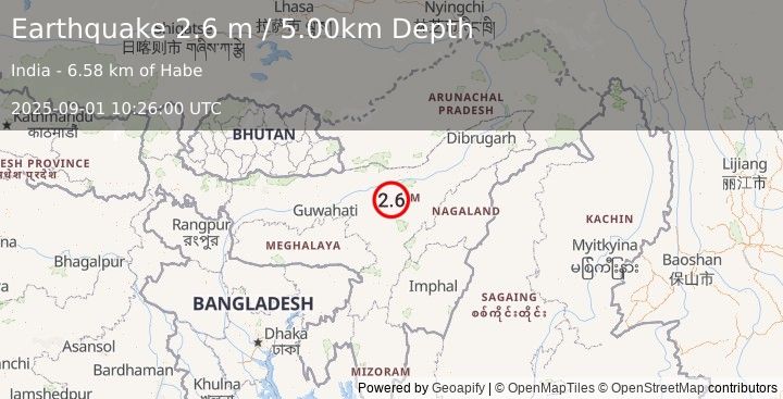 Earthquake ASSAM, INDIA (2.6 m) (2025-09-01 10:26:00 UTC)
