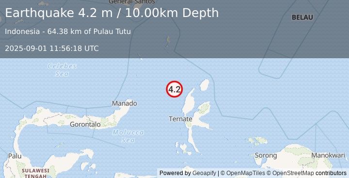 Earthquake MOLUCCA SEA (4.2 m) (2025-09-01 11:56:18 UTC)