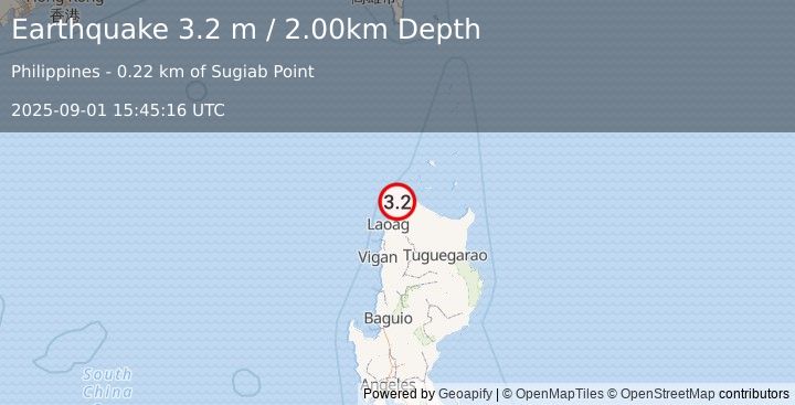 Earthquake LUZON, PHILIPPINES (3.2 m) (2025-09-01 15:45:16 UTC)