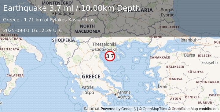 Earthquake GREECE (3.7 ml) (2025-09-01 16:12:39 UTC)