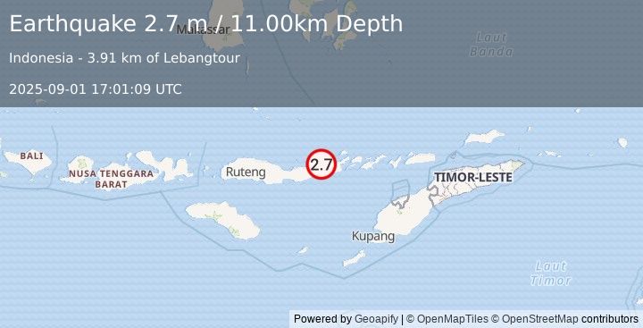 Earthquake FLORES REGION, INDONESIA (2.7 m) (2025-09-01 17:01:09 UTC)