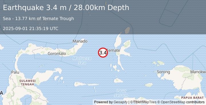 Earthquake MOLUCCA SEA (3.4 m) (2025-09-01 21:35:19 UTC)