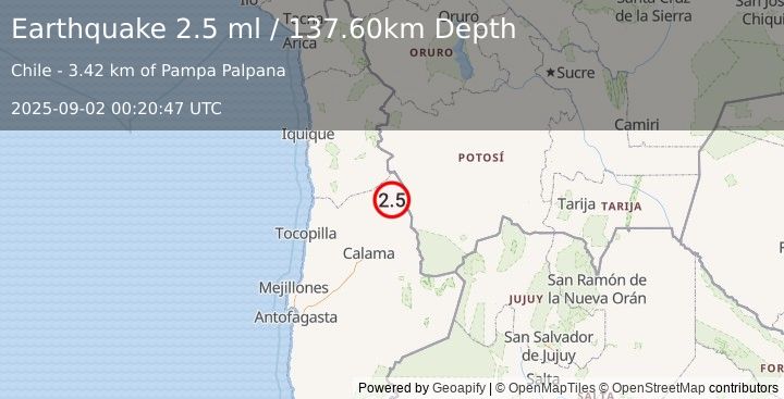 Earthquake ANTOFAGASTA, CHILE (2.5 ml) (2025-09-02 00:20:47 UTC)
