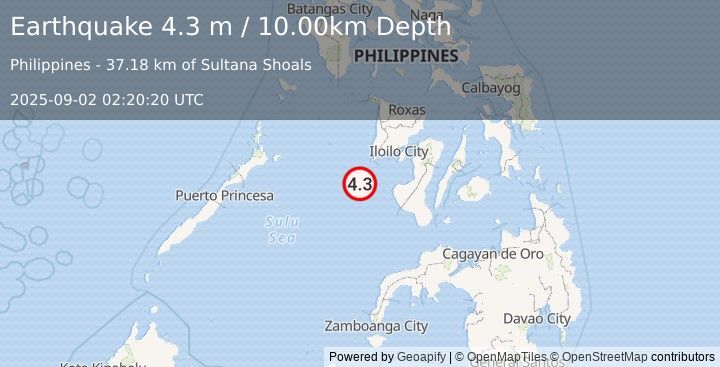 Earthquake SULU SEA (4.3 m) (2025-09-02 02:20:20 UTC)