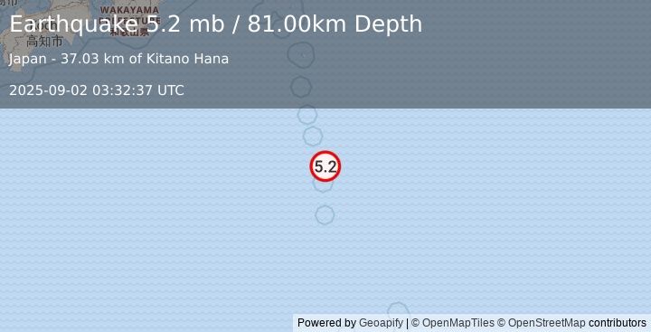 Earthquake IZU ISLANDS, JAPAN REGION (5.3 mw) (2025-09-02 03:32:31 UTC)