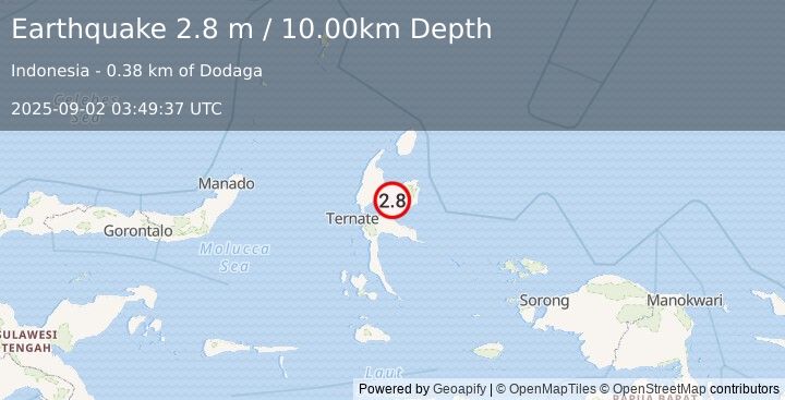Earthquake HALMAHERA, INDONESIA (2.8 m) (2025-09-02 03:49:37 UTC)