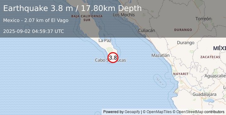 Earthquake BAJA CALIFORNIA SUR, MEXICO (3.8 m) (2025-09-02 04:59:37 UTC)