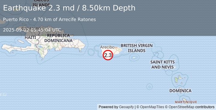 Earthquake PUERTO RICO REGION (2.3 md) (2025-09-02 05:45:04 UTC)